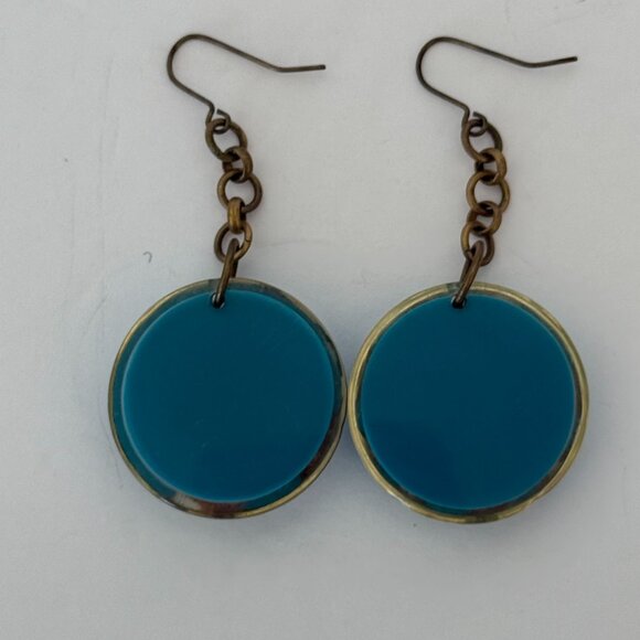 Turquoise Circle Drop Earrings With Bronze Chain Accents Patterns - Picture 4 of 5